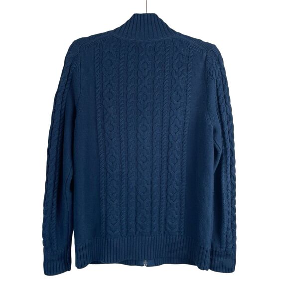 L.L.Bean Medium Navy Blue Cable Knit Zip-up Sweater Women's M Heavyweight Cozy - Picture 2 of 11
